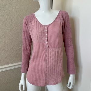 SATURDAY SUNDAY Anthropologie Rose Pink Cotton Thermal Knit Henley Pullover Sz S